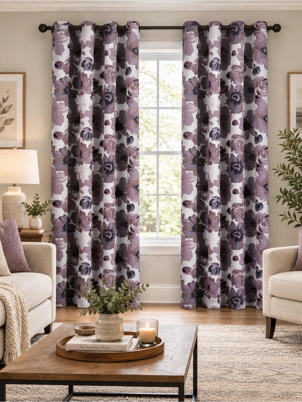 Floral Grommet Blackout Curtains - Lavender Plum